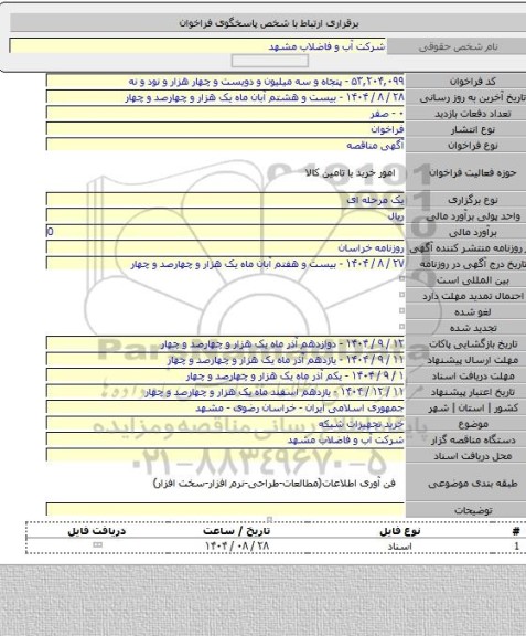 مناقصه, خرید تجهیزات شبکه
