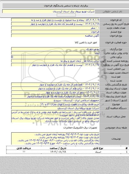 مناقصه, خرید هادی روکشدار تقویت شده با فولاد نمرات ۷۰ و ۱۲۰