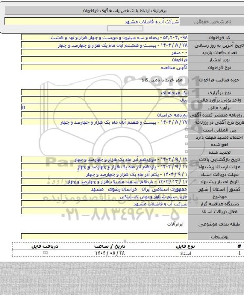 مناقصه, خرید سیم شناور و بوش لاستیکی