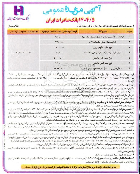 مزایده  فروش اثاثه و لوازم اداری