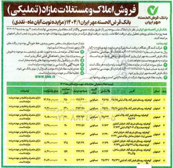 مزایده فروش املاک و مستغلات  مازاد
