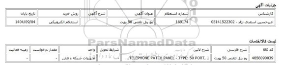 استعلام الکترونیکی، پچ پنل تلفنی 50 پورت