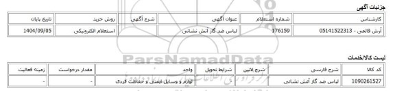 استعلام الکترونیکی، لباس ضد گاز آتش نشانی