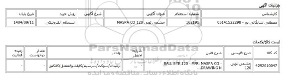 استعلام الکترونیکی، چشمی توپی 120 MASPA CO