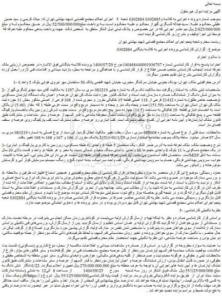 مزایده عرصه و اعیان یک دستگاه آپارتمان مسکونی (وضعیت خاص طلق) به شماره 21432 فرعی از 118 اصلی 