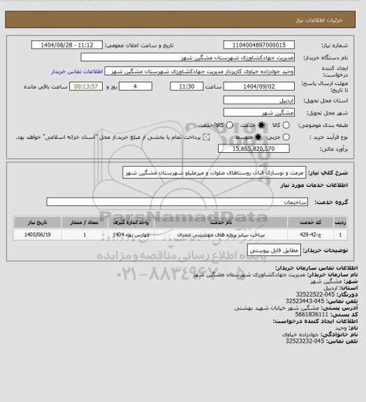 استعلام مرمت و نوسازی قنات روستاهای صلوات و میرعلیلو شهرستان مشگین شهز