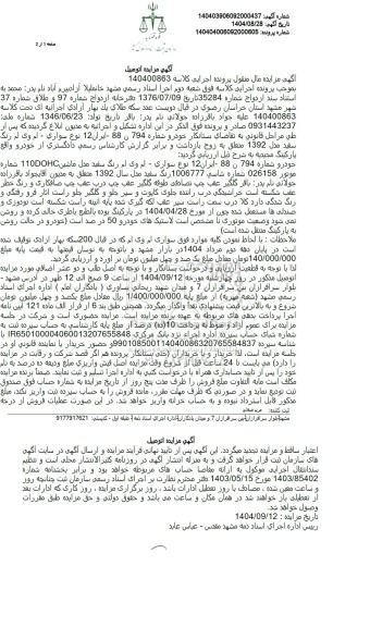 مزایده اتومبیل سواری - ام وی ام رنگ سفید 
