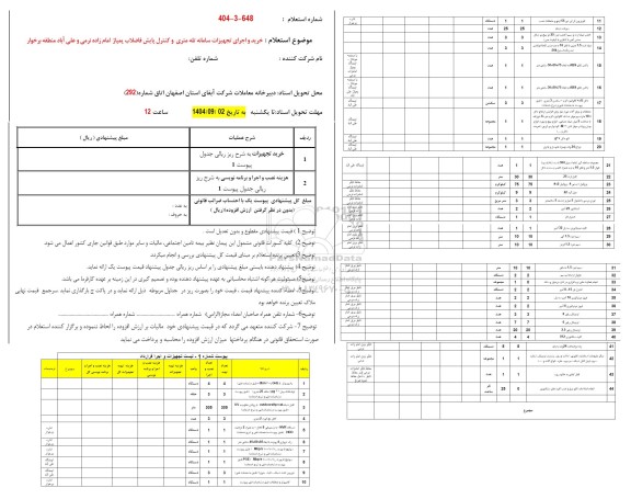استعلام  خرید و اجرای تجهیزات سامانه تله متری و کنترل پایش فاضلاب