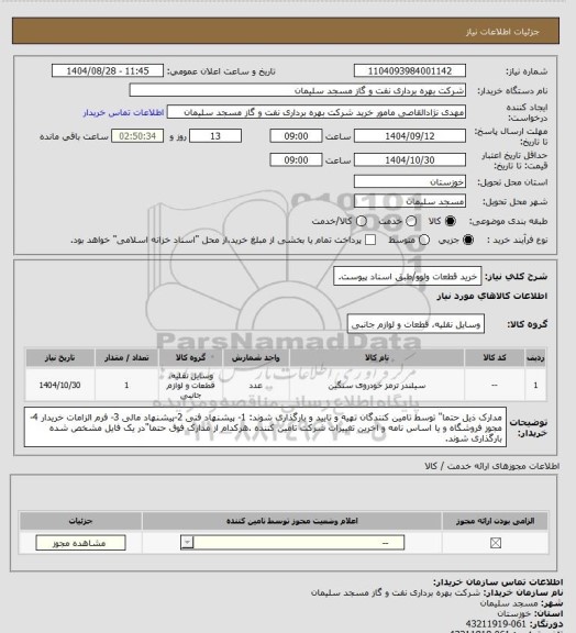 استعلام خرید قطعات ولوو/طبق اسناد پیوست.