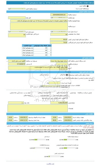 مناقصه، مناقصه عمومی همزمان با ارزیابی (یکپارچه) دو مرحله ای خرید انواع ترانسفورماتور کم تلفات