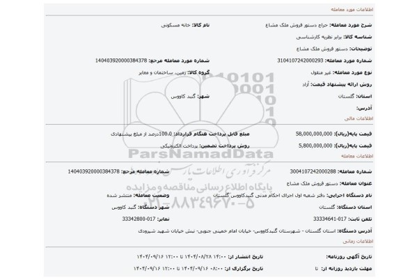 مزایده، دستور فروش ملک مشاع