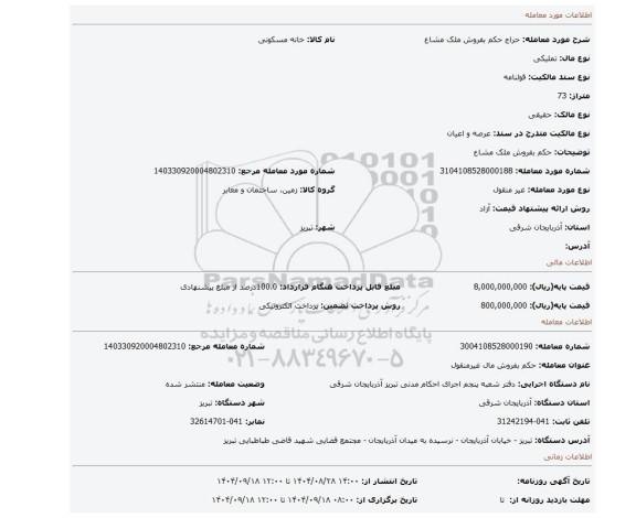 مزایده، حکم بفروش ملک مشاع