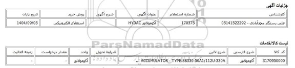 استعلام الکترونیکی، آکومولاتور HYDAC