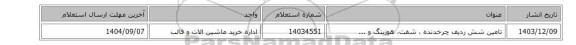 استعلام، تامین شش ردیف چرخدنده ، شفت، هوزینگ و ...