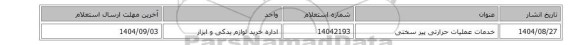 استعلام، خدمات‎ عملیات حرارتی پیر سختی‏