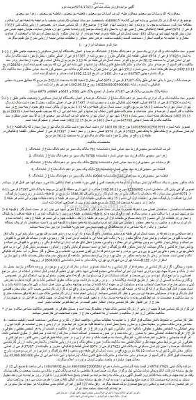 مزایده یک ممیز دو دهم دانگ مشاع از ششدانگ عرصه و اعیان یکدستگاه آپارتمان مسکونی ( وضعیت خاص طلق ) به شماره 37623 فرعی از 6974 اصلی