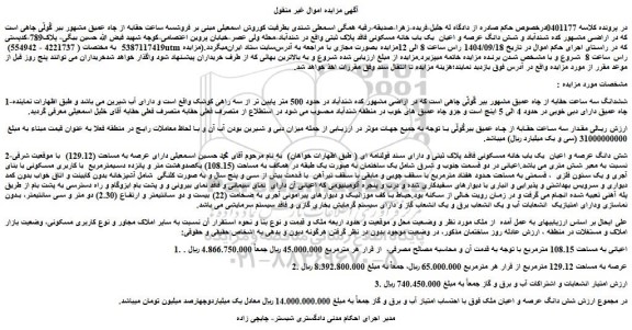 مزایده ششدانگ سه ساعت حقابه از چاه عمیق مشهور بیر گُولّی