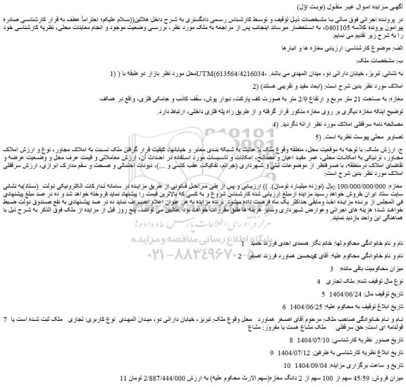 مزایده ملک تجاری