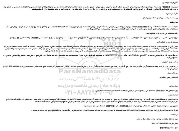 مزایده سواری شخصی سیستم: رنو  تیپ: ساندرو ساده  مدل: 1396  رنگ: سفید روغنی