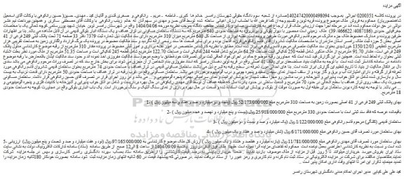 مزایده پلاک ثبتی 249 فرعی از 41 اصلی بصورت زمین به مساحت 310 مترمربع 
