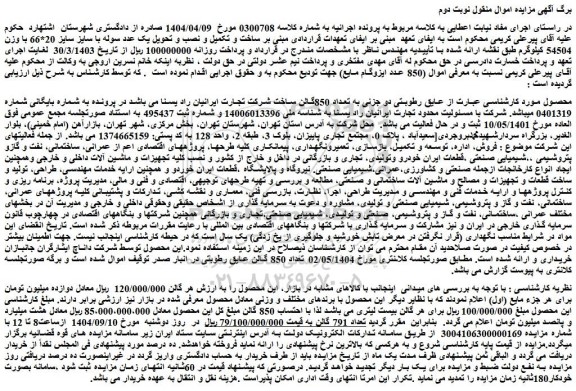 مزایده عایق رطوبتی دو جزئی به تعداد 850گالن ساخت شرکت تجارت ایرانیان راد یسنا