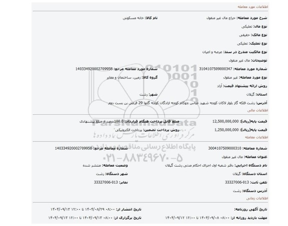 مزایده، مال غیر منقول