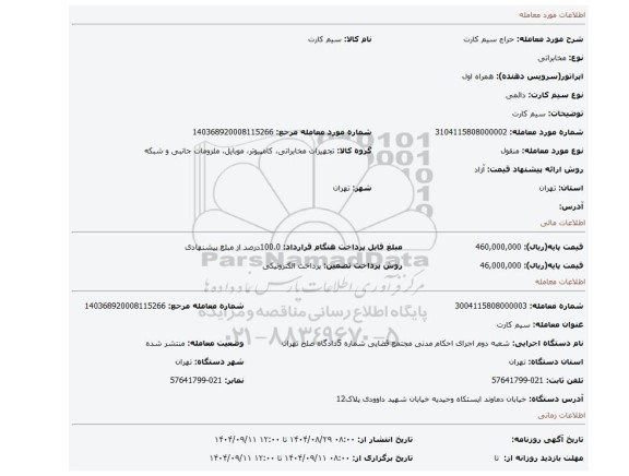 مزایده، سیم کارت