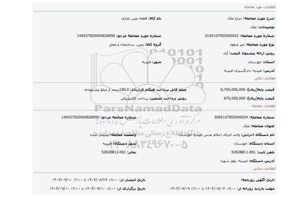مزایده، ملک