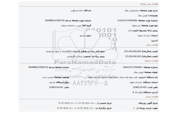 مزایده، فروش ملک