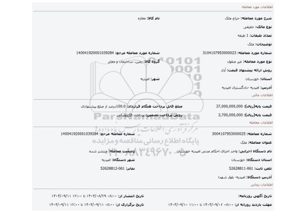 مزایده، ملک