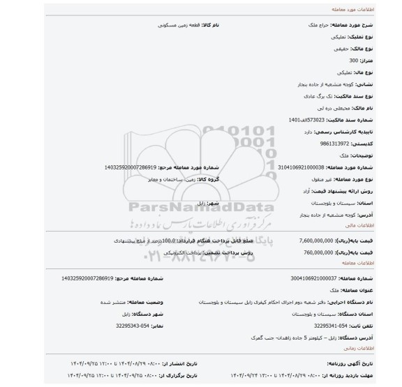 مزایده، ملک
