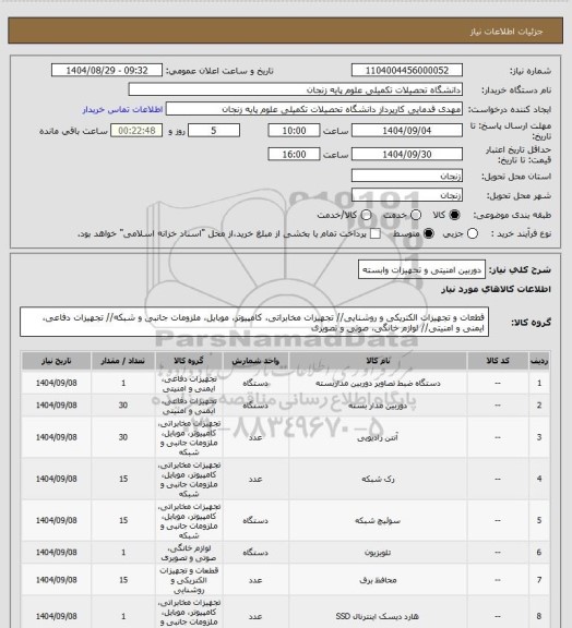 استعلام دوربین امنیتی و تجهیزات وابسته