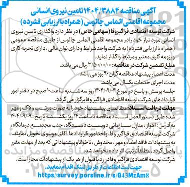 مناقصه واگذاری تامین نیروی انسانی