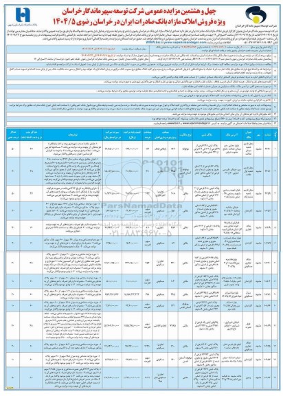 چهل و هشتمین مزایده عمومی ویژه فروش املاک مازاد بانک صادرات ایران