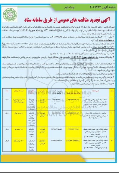 تجدید مناقصه رنگ آمیزی ترافیکی، بلوک های عابر پیاده، سرعتکاه و کف نوشته و... / نوبت دوم