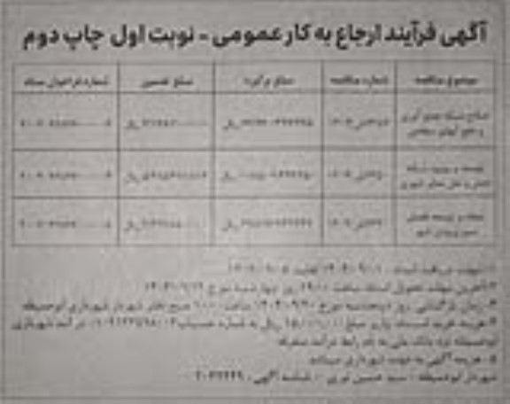 آگهی اصلاح شبکه جمع آوری و دفع آبهای سطحی....- نوبت اول چاپ دوم