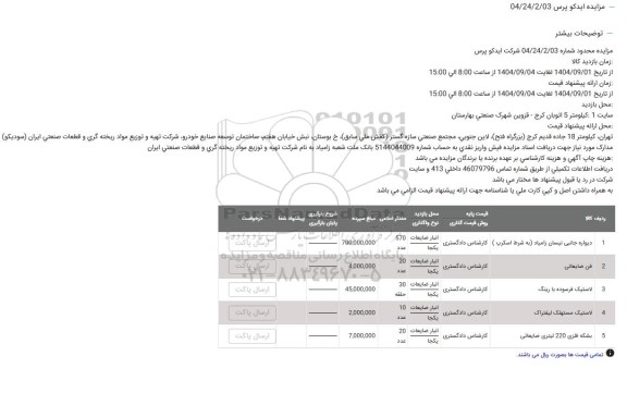 مزایده فروش دیواره جانبی نیسان زامیاد...