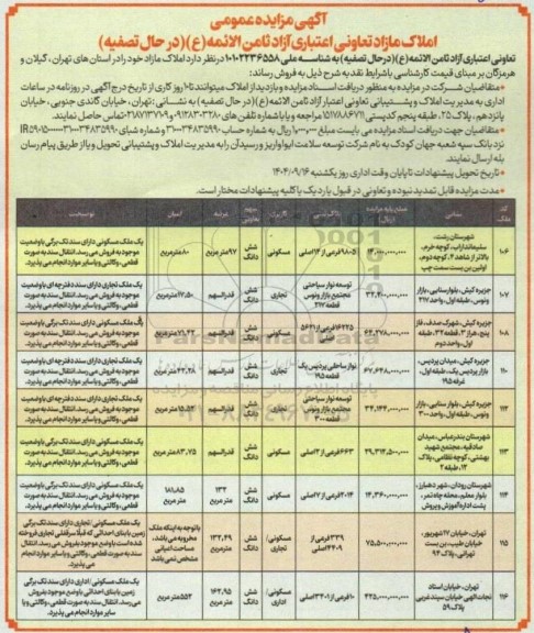 مزایده عمومی املاک مازاد