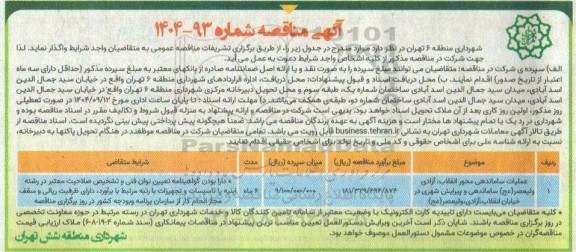 مناقصه عملیات ساماندهی محور انقلاب...