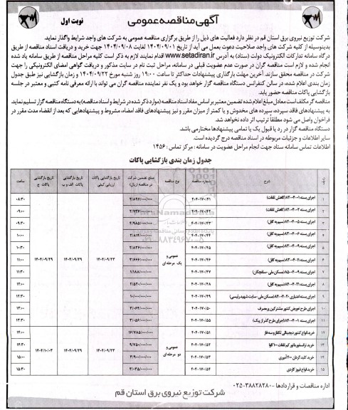 مناقصه عمومی اجرای بسته 01-04-82 کاهش تلفات...