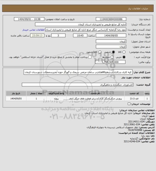 استعلام کپه کاری بذرکاری درسطح80هکتاردر سامان مرتعی سیمک و گهرگز حوزه آبخیزبندمملکت شهرستان کرمان
