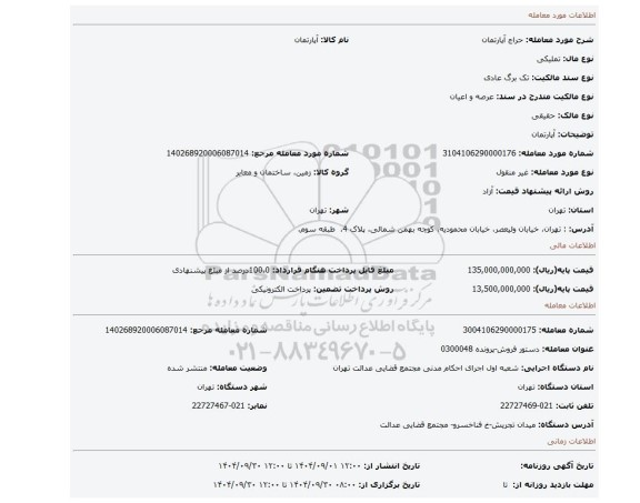 مزایده، آپارتمان