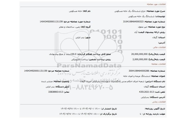 مزایده، ششدانگ یک خانه مسکونی