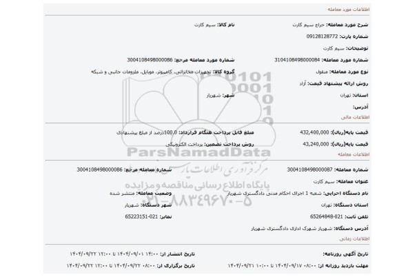 مزایده، سیم کارت