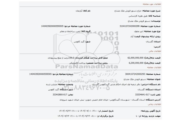 مزایده، دستور فروش ملک مشاع