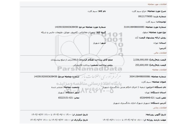 مزایده، سیم کارت