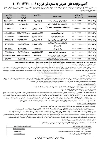 مزایده واگذاری انواع باطری های سرب و اسید و خشک ...