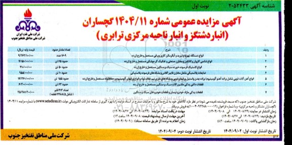 مزایده انواع دستگاه تهویه و تبرید و آبگرمکن...