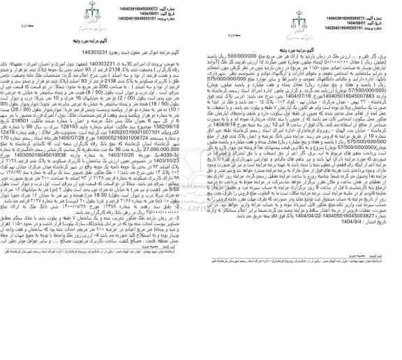 مزایده ملک به پلاک ثبتی 2138 فرعی از 93 اصلی