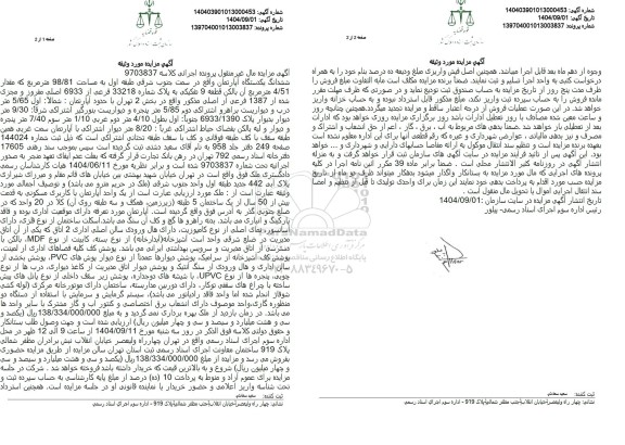 مزایده ششدانگ یکدستگاه آپارتمان واقع در سمت جنوب شرقی طبقه اول به مساحت 98.81 متر